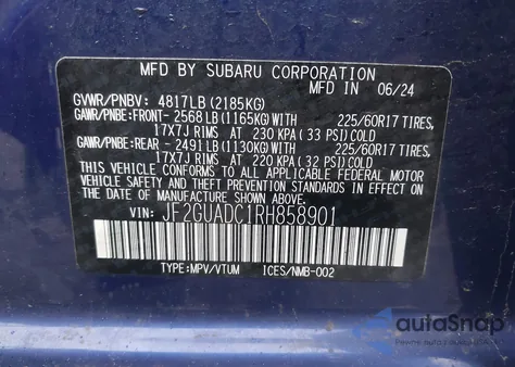 2024 Subaru Crosstrek Premium z USA, uszkodzony, nr VIN JF2GUADC1RH858901